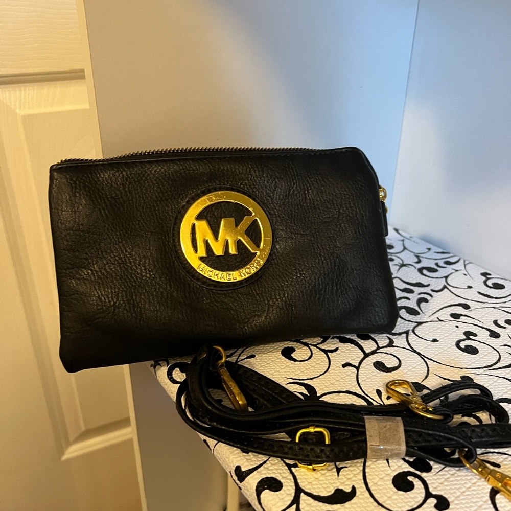 MK Leather Clutch with Removable Shoulder Strap